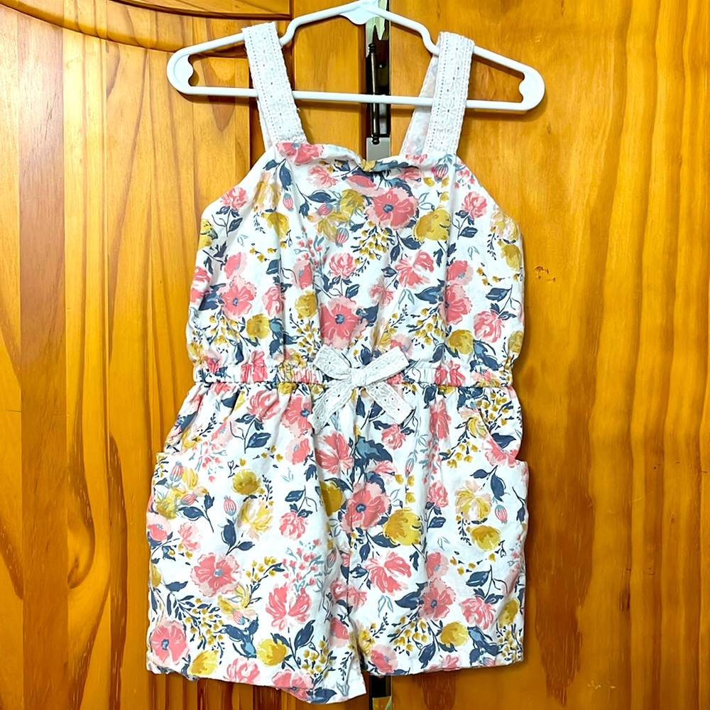 TOMMY BAHAMA ROMPER GIRLS 5T FLORAL EYELET STRAPS BOW FRONT SUNSUIT SHORTS